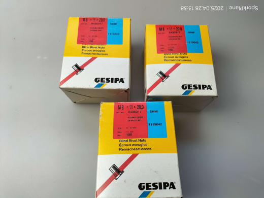 357 St. Gesipa Blindnietmutter V2A, M 8, Nietschaft 11 x 20,0 mm, nietbare Materialstärke 3,0 - 6,0 mm, Bohrloch 11,1 mm